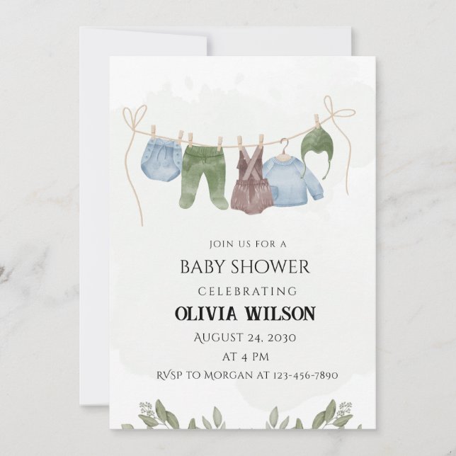 Pastel Grönt Beige Baby Shower-inbjudan Inbjudningar (Framsida)