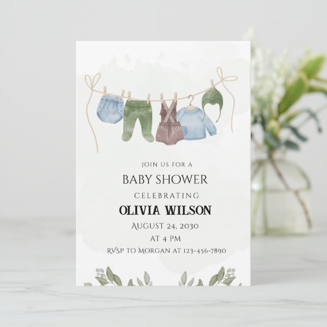 Pastel Grönt Beige Baby Shower-inbjudan Inbjudningar (Stående Fram)