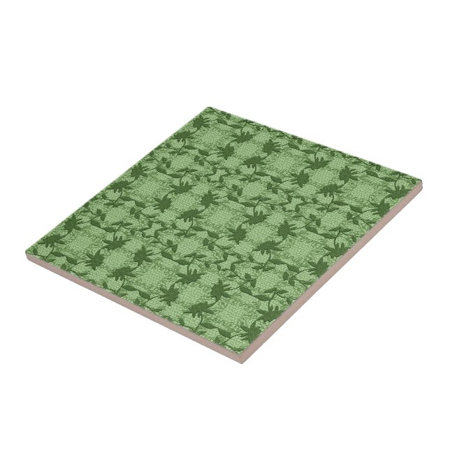 Pastel Grönt Blommigt Snöre Mönster Trivet Kakelplatta (Sidan)