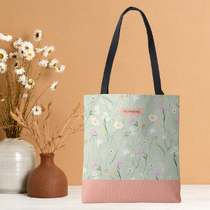 Pastel Grönt Boho Chic Blommigt Tygkasse