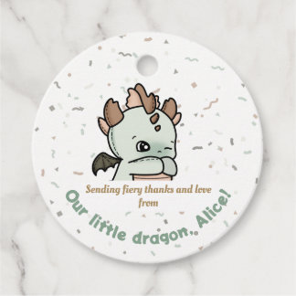 Pastel Grönt Brown Cute Baby Dragon Tack Gåvor Etiketter