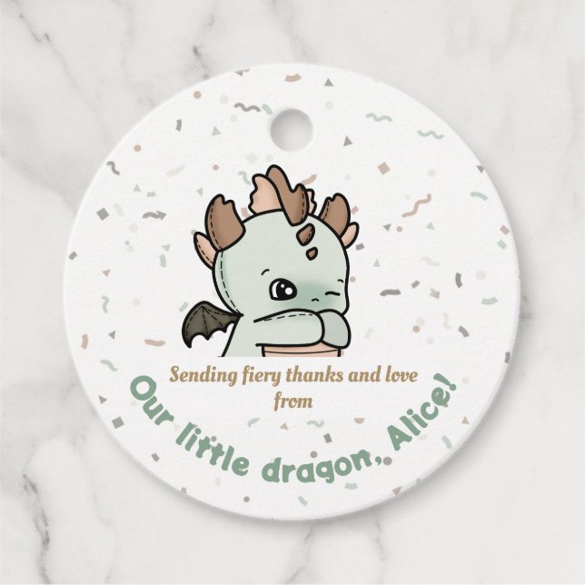 Pastel Grönt Brown Cute Baby Dragon Tack Gåvor Etiketter (Framsida)