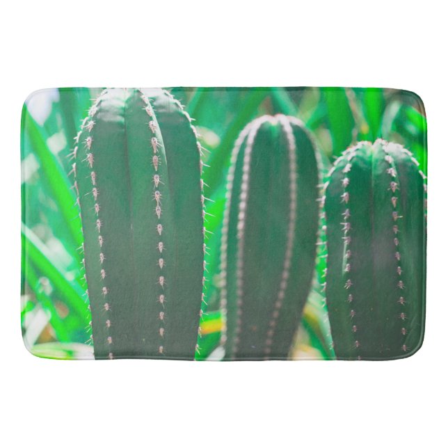 Pastel Grönt cactus plant löv Badrumsmatta (Framsidan)