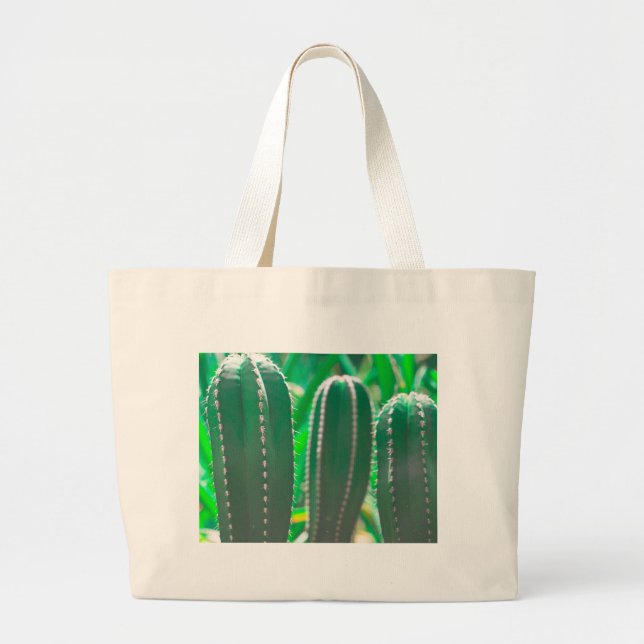 Pastel Grönt cactus plant löv Jumbo Tygkasse (Framsidan)