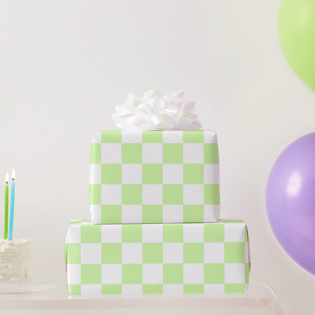 Pastel Grönt Checkated Cute Retro Pput Mönster Presentpapper (Festgåvor)