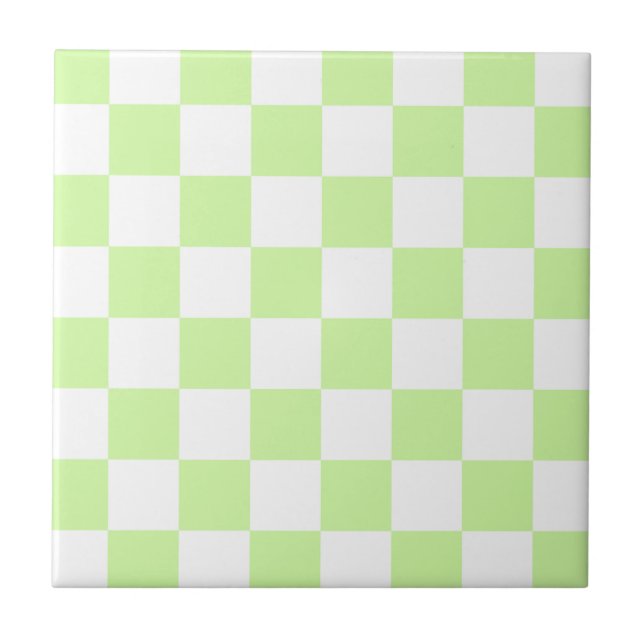 Pastel Grönt Checkated Gingham Mönster Kakelplatta (Framsidan)