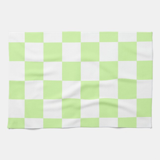 Pastel Grönt Checkated Gingham Mönster Kökshandduk (Horisontell)