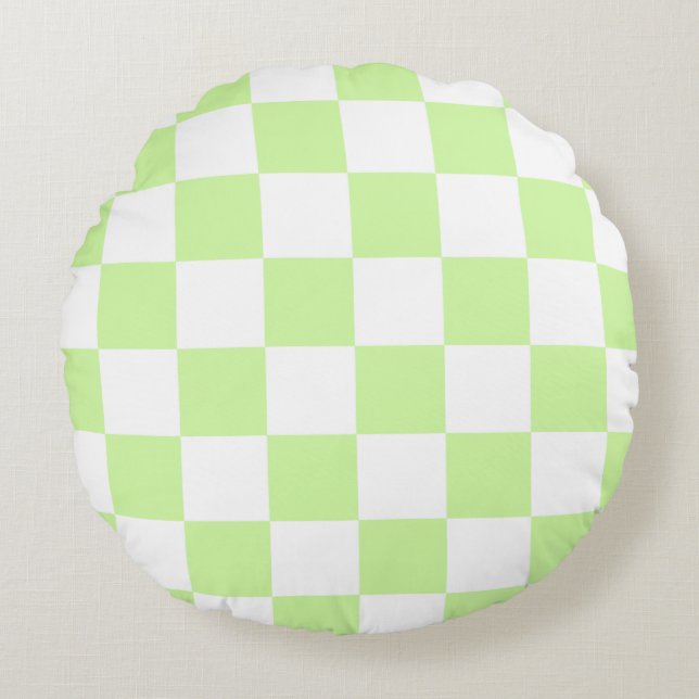 Pastel Grönt Checkated Gingham Mönster Rund Kudde (Framsidan)