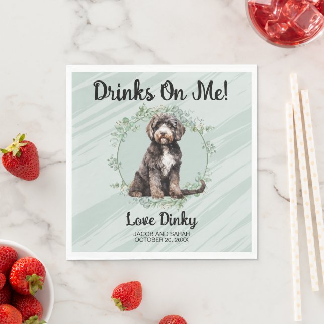 Pastel Grönt dricker mig! Portugisiska Vatten Hund Pappersservett (Insitu)