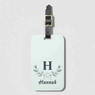 Pastel Grönt Eucalyptus Löv Classic Monogram Bagagebricka