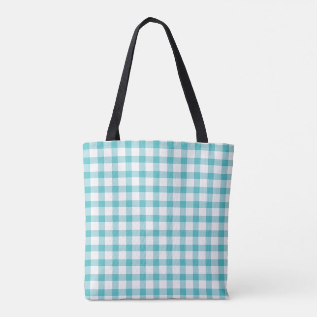 Pastel Grönt Gingham Check Mönster Tygkasse (Baksida)
