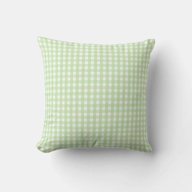 Pastel Grönt Gingham Mönster Kudde (Framsida)