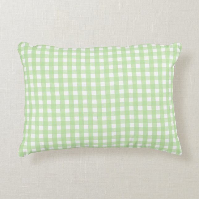Pastel Grönt Gingham Mönster Prydnadskudde (Framsidan)