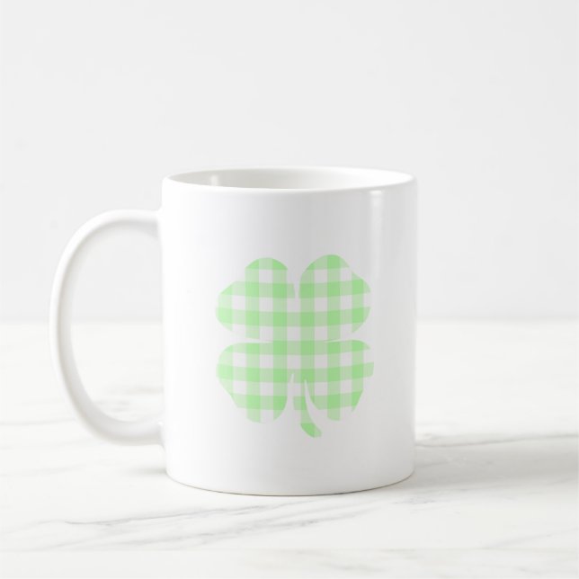 Pastel Grönt Gingham Shamrock Kaffemugg (Vänster)