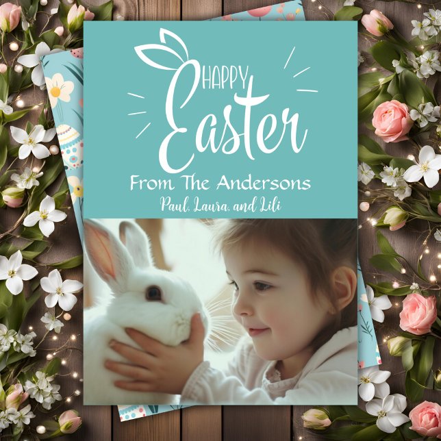 Pastel Grönt Glad påsk Anpassningsbar Photo Julkort (Pastel Green Happy Easter Custom Photo Holiday Card)