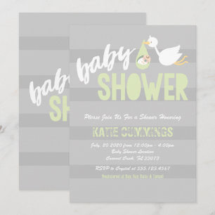 Pastel Grönt & Grått, Stork Baby Shower-inbjudan Inbjudningar