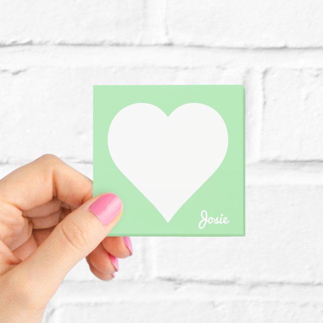 Pastel Grönt Heart Fickanteckningar med Namn Post-it Block (Skapare uppladdad)