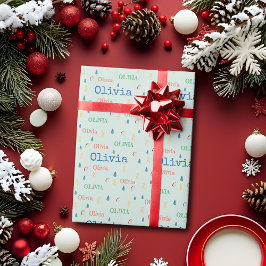 Pastel Grönt Jul Upprepad Namn-Personlig Presentpapper