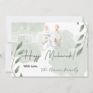 Pastel grönt löv med Hajj Mubarak-meddelande Anteckningskort
