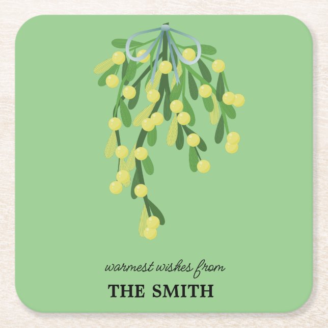 Pastel grönt mistletoe underlägg papper kvadrat (Framsidan)