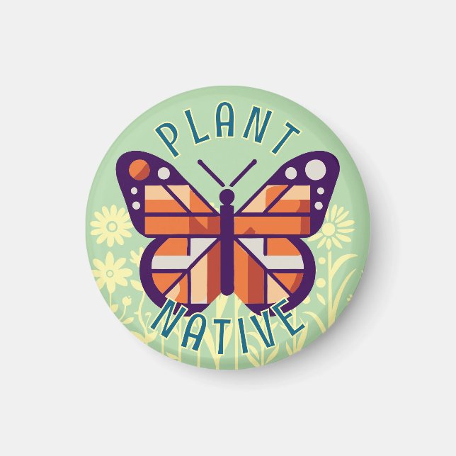 Pastel Grönt Monarch Butterfly Plant Native Cubist Magnet (Framsidan)