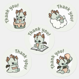 Pastel Grönt Orange Baby Dragon Tack Klistermärke