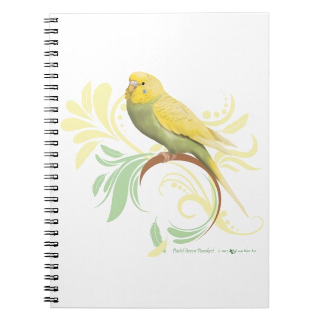 Pastel Grönt Parakeet Anteckningsbok Med Spiral (Framsidan)