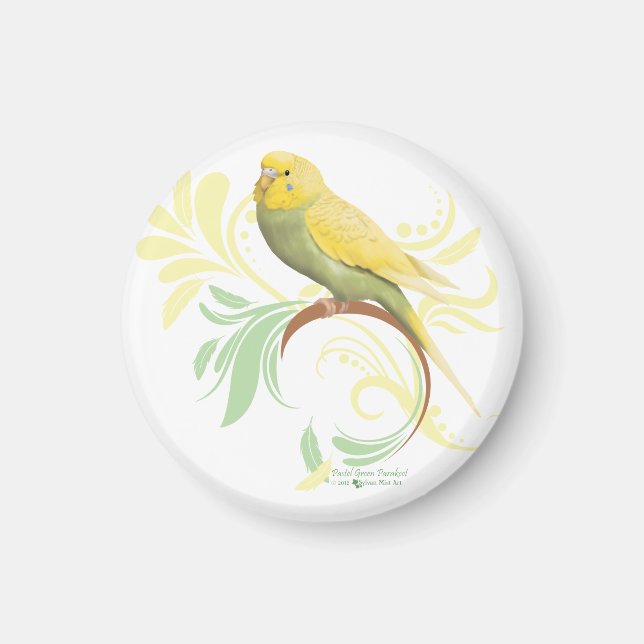 Pastel Grönt Parakeet Magnet (Framsidan)