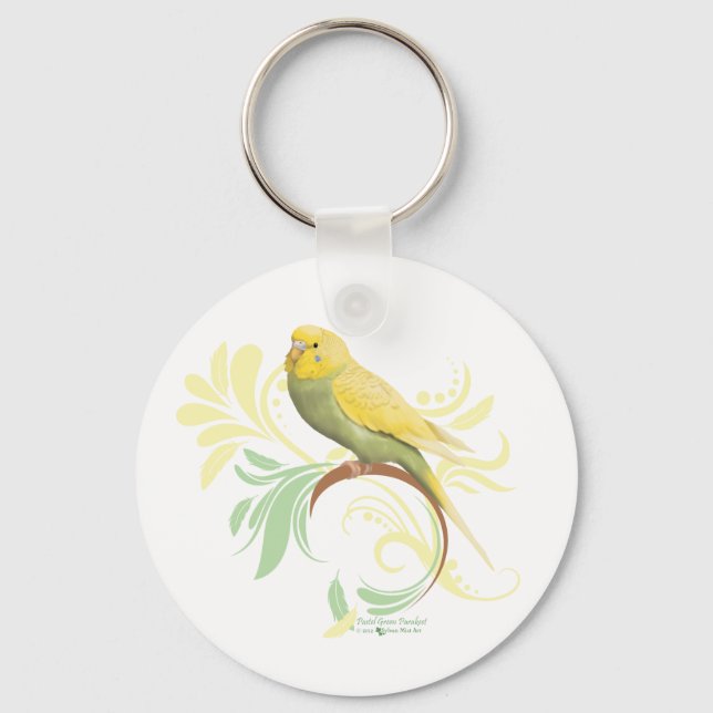 Pastel Grönt Parakeet Nyckelring (Framsida)