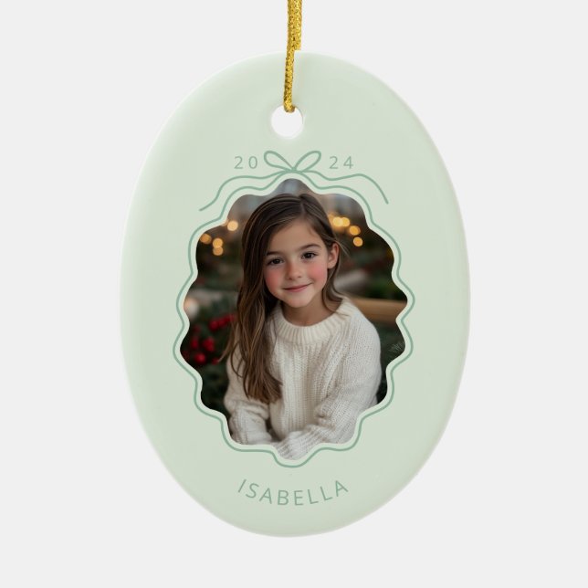 Pastel Grönt Photo Simple Bow Ornament (Framsidan)