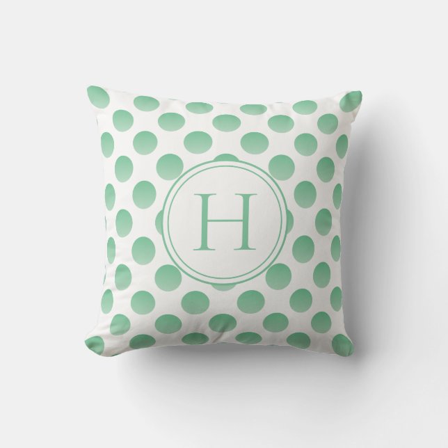 Pastel Grönt Polka dots Anpassningsbar Monogram Kudde (Framsida)