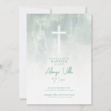 Pastel Grönt Religiösa Catholisk Baptism-inbjudan
