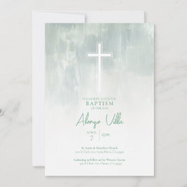 Pastel Grönt Religiösa Catholisk Baptism-inbjudan Inbjudningar