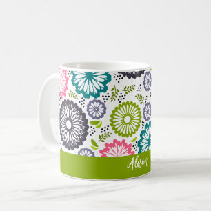 Pastel grönt rosa teal blommor Vintage Blommigt Na Kaffemugg