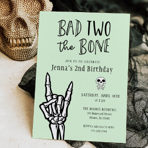 Pastel Grönt två Bone 2:a födelsedagen Party Inbjudningar