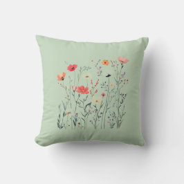 Pastel Grönt Vild Flowers Design, Summer Breeze, Kudde