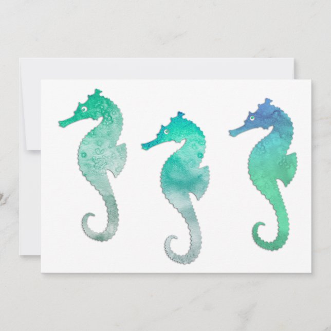 Pastel Grönt Watercolor Seahorse Inbjudningar (Framsida)