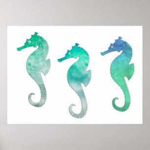 Pastel Grönt Watercolor Seahorse Poster