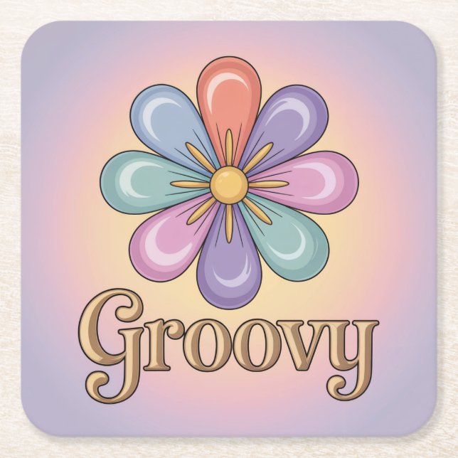 Pastel Groovy Flower Lavender Underlägg uppsättnin (Framsidan)