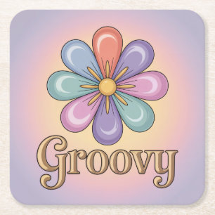 Pastel Groovy Flower Lavender Underlägg uppsättnin Papper Kvadrat
