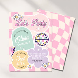 Pastel Groovy Retro Låt oss Party Inbjudningar