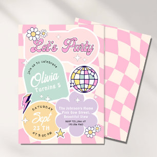Pastel Groovy Retro Låt oss Party Inbjudningar