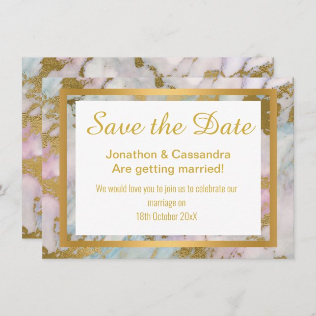 PASTEL GULD ABSTRAKT MARBLE SPARATE DATE (Fram/baksida)