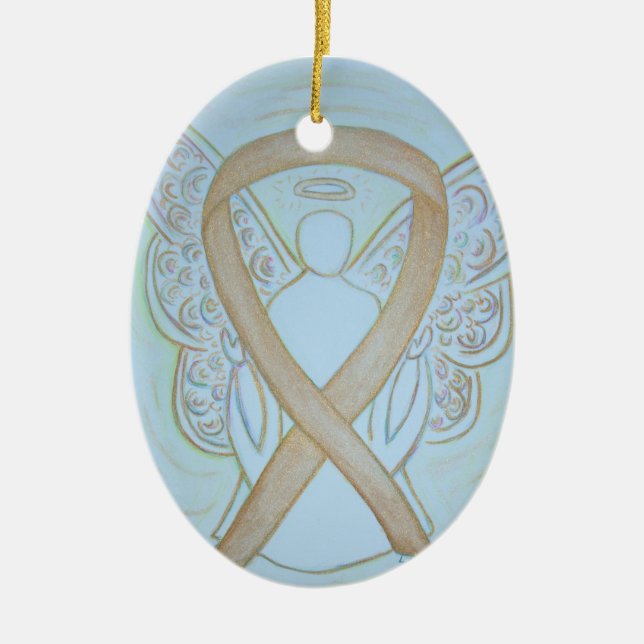 Pastel Guld Awareness Ribbon Angel Ornament (Framsidan)