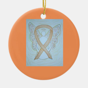 Pastel Guld Awareness Ribbon Angel Ornaments Julgransprydnad Keramik