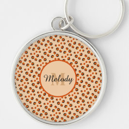 Pastel & Guld cheetah Animal Print Monogram Rund Silverfärgad Nyckelring