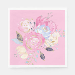 Pastel Guld Glitter Flower Papprare Tallrikar Pappersservett