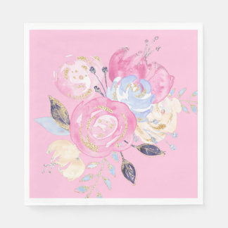 Pastel Guld Glitter Flower Papprare Tallrikar Pappersservett