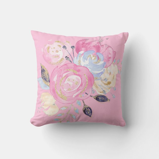 Pastel Guld Glitter Flowers Kudde (Framsida)