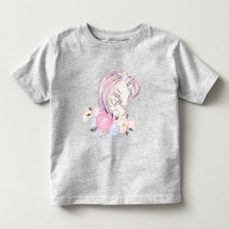 Pastel Guld Glitter Unicorn och Baby med blommor T Shirt
